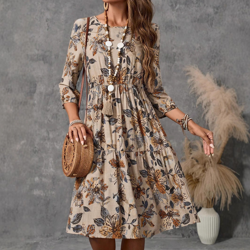 Damen Midikleid mit lockerem Schnitt und floralen Mustern Drune