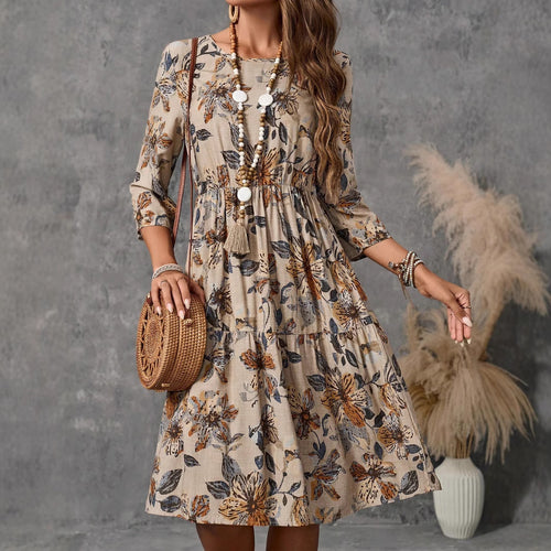Damen Midikleid mit lockerem Schnitt und floralen Mustern Drune