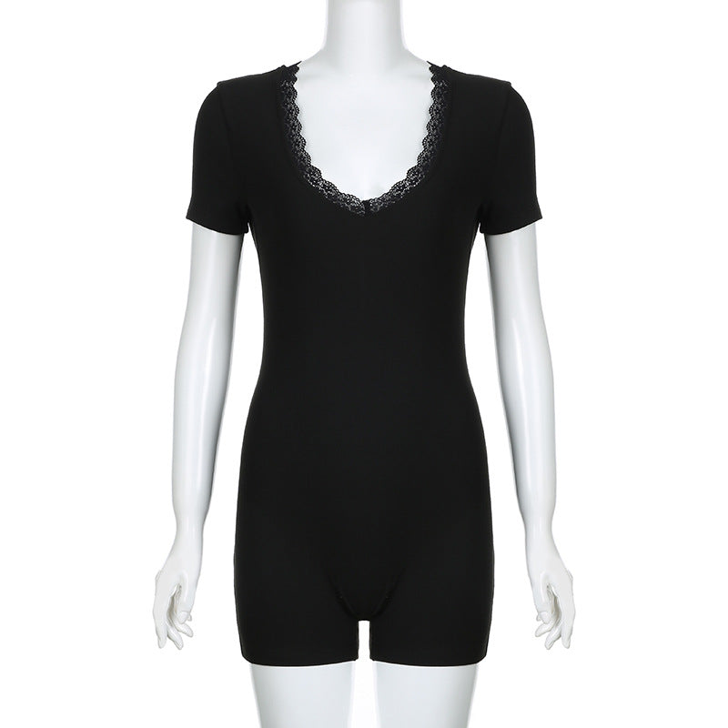 Damen eleganter Body mit Spitzenbesatz Drune