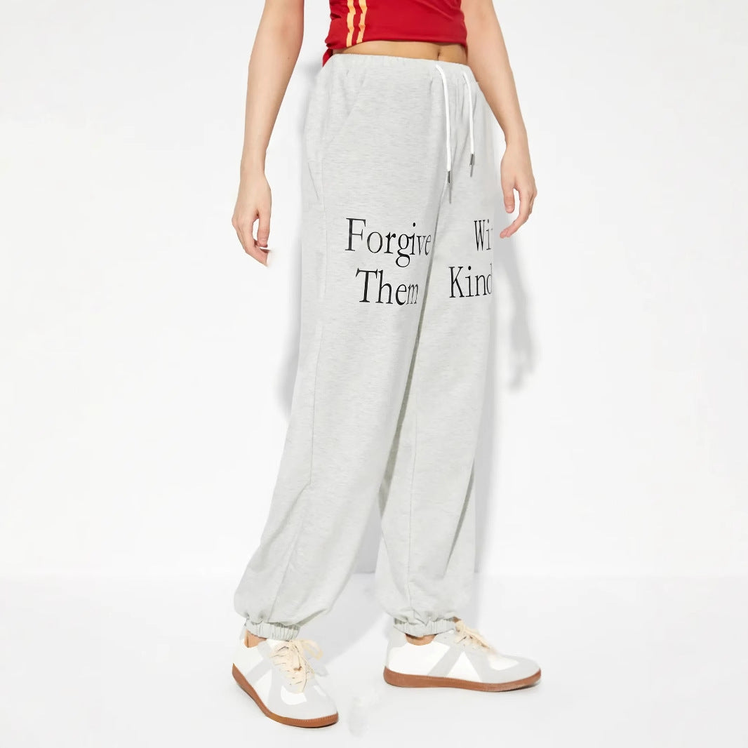 Damen lässige Jogginghose mit grafischem Print und elastischem Bund Drune