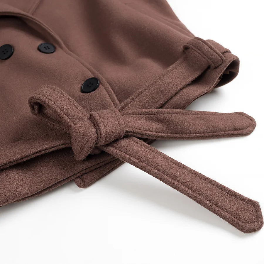 Damen nan verkürzter Doppelreihiger Trenchcoat mit Bindegürtel, Schulterpatten und verstellbaren Manschetten Drune