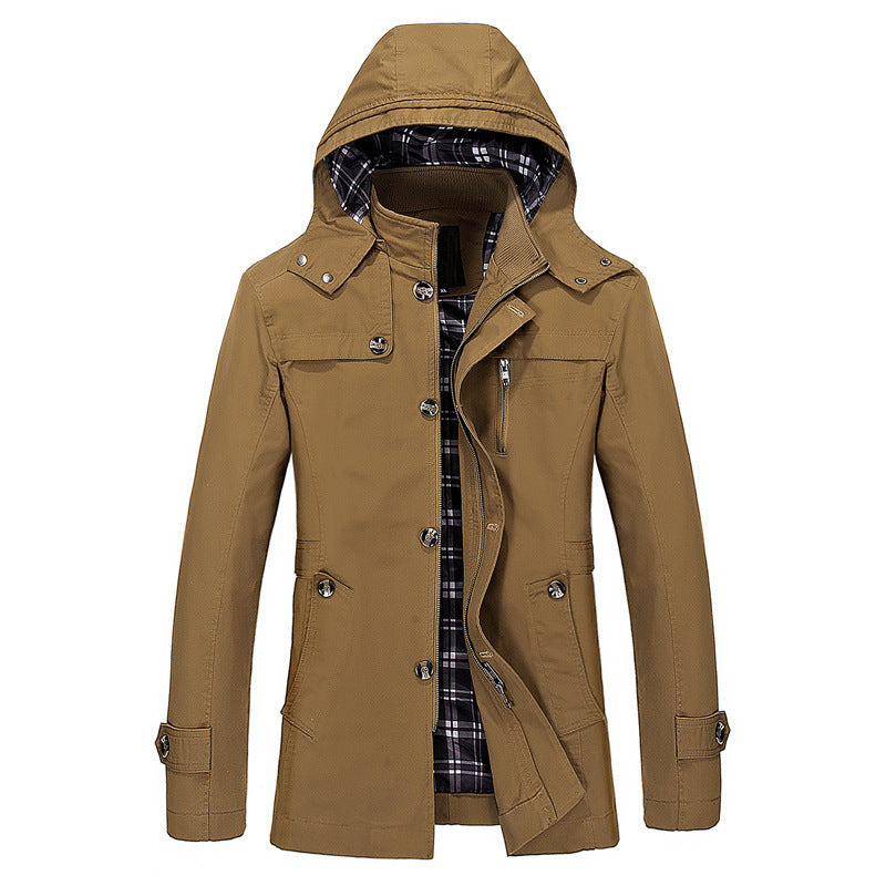 Herren nan wasserabweisende Kapuzen-Fieldjacke mit kariertem Thermofutter, verdeckter Reißverschlussleiste und funktionalen Taschen Drune