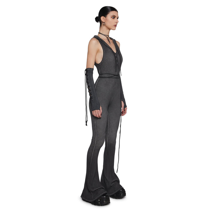 Damen Fitted Jumpsuit mit Kapuze und langen Ärmeln Drune