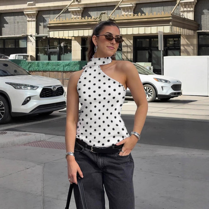 Damen Off-Shoulder Blusenshirt mit asymmetrischem Design und verspieltem Punktmuster Drune