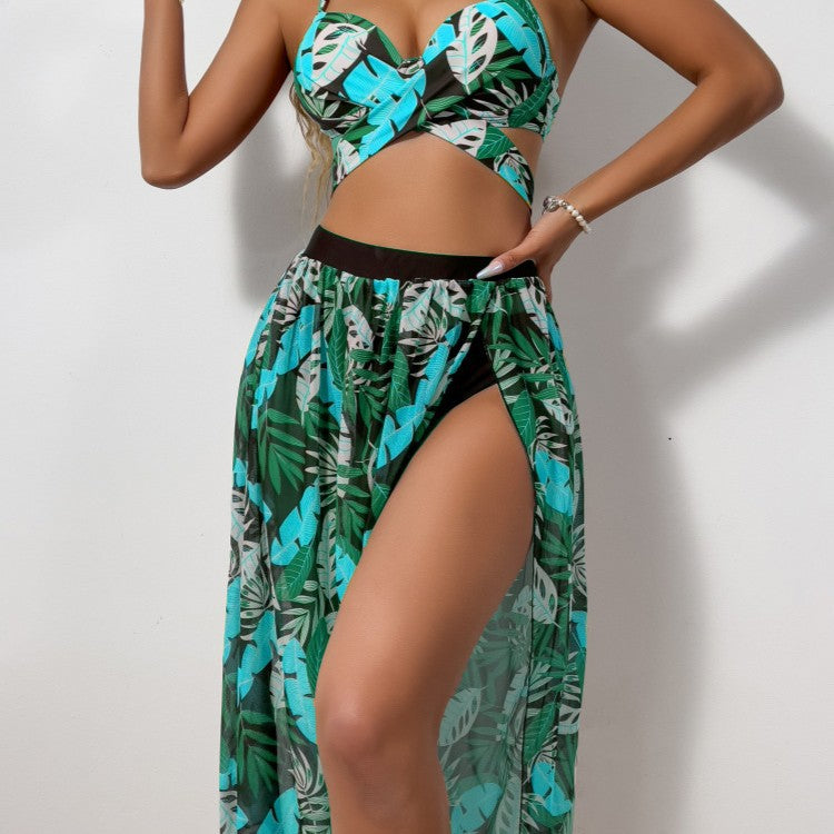Damen Bikini-Set mit extravagantem Cut-Out und floralem Rock Drune