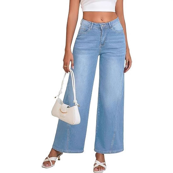 Damen High-Waist Weitbein-Jeans mit hohem Bund und lässiger Vintage-Waschung Drune