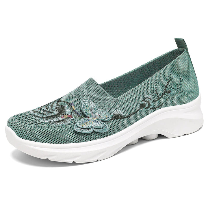 Damen Elegante Slip-On Sneakers mit floralen Stickereien Drune