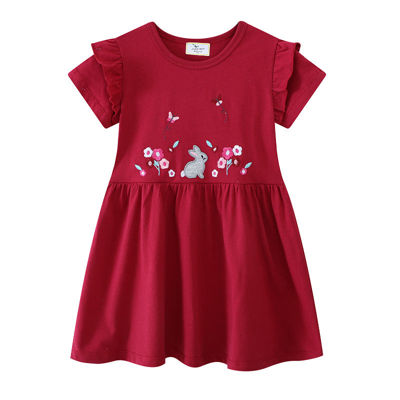 Mädchen Freizeitkleid mit niedlichem Hasen- und Blumenmotiv Drune