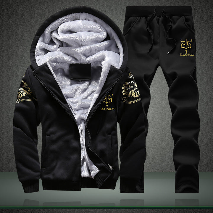 Herren Fleece-gefüttertes Freizeit-Set mit Kapuzenjacke und Thermo-Jogger Drune