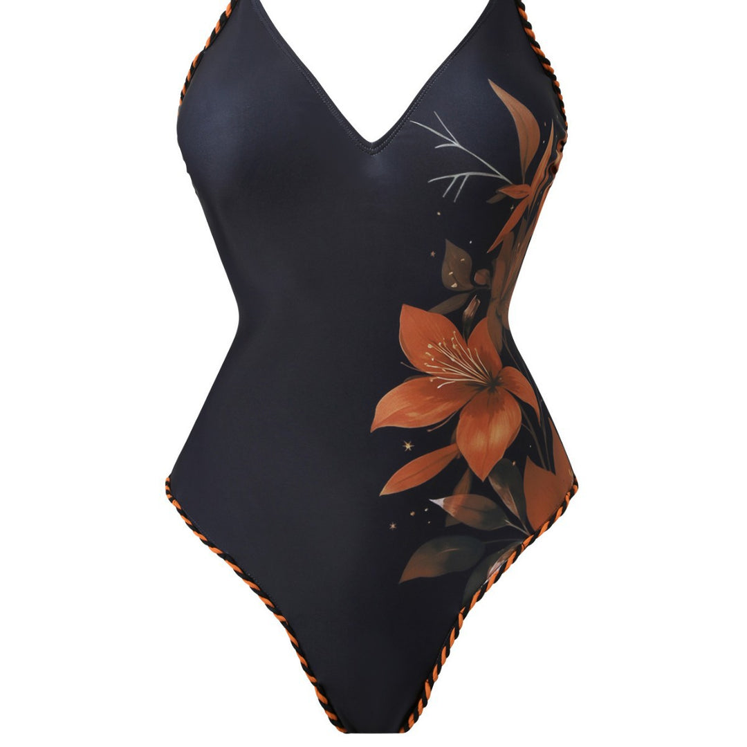 Damen Mode-Badeanzug mit floralem Design und transparentem Wickelrock Drune