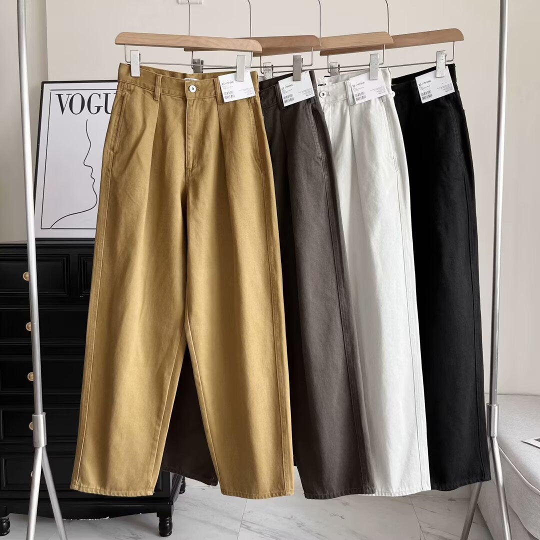 Damen weite Chino-Hose mit hohem Bund und praktischen Taschen Drune