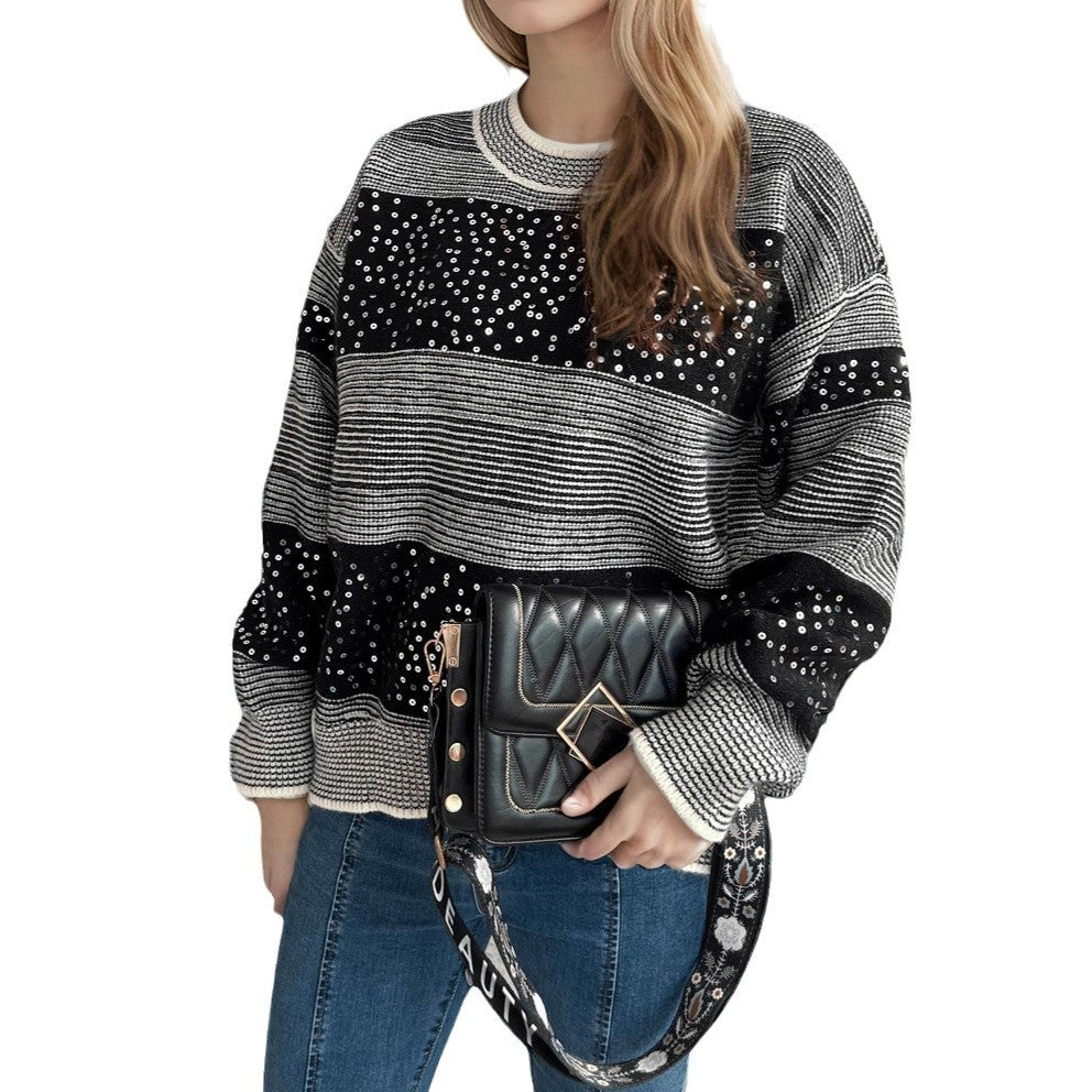 Damen modischer Pullover mit funkelnden Applikationen Drune