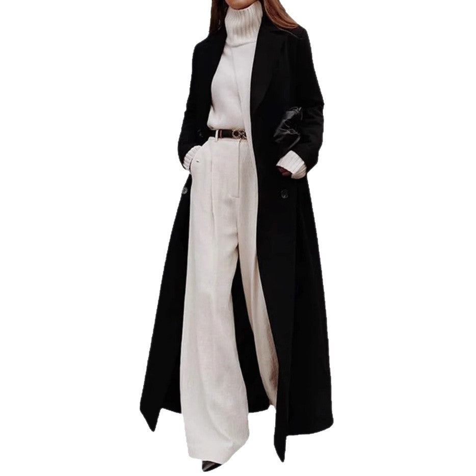 Damen Elegante Trenchcoat-Jacke mit langem Schnitt und Gürtel Drune