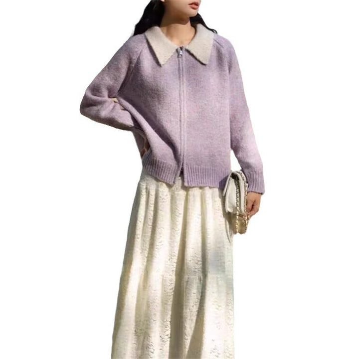 Damen Strickjacke mit hohem Kragen und asymmetrischem Schnitt Drune