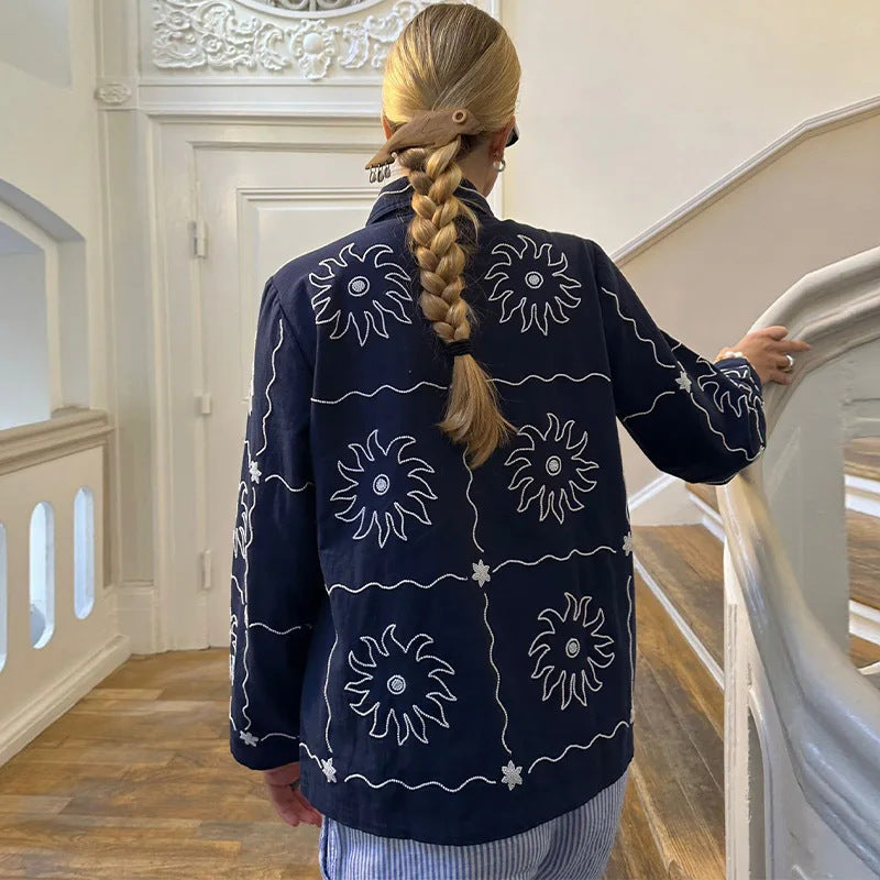 Damen Bomberjacke mit floralem Print und Knopfverschluss Drune