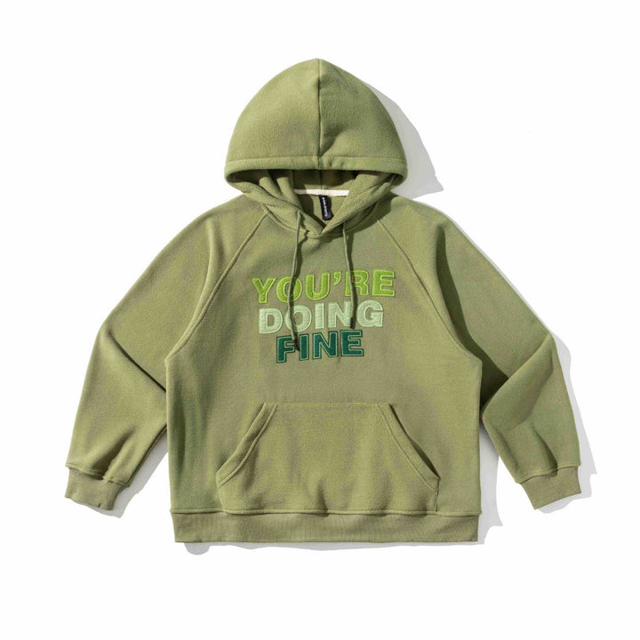 Unisex Weit geschnittener Fleece-Kapuzenpullover mit Statement-Stickerei Drune