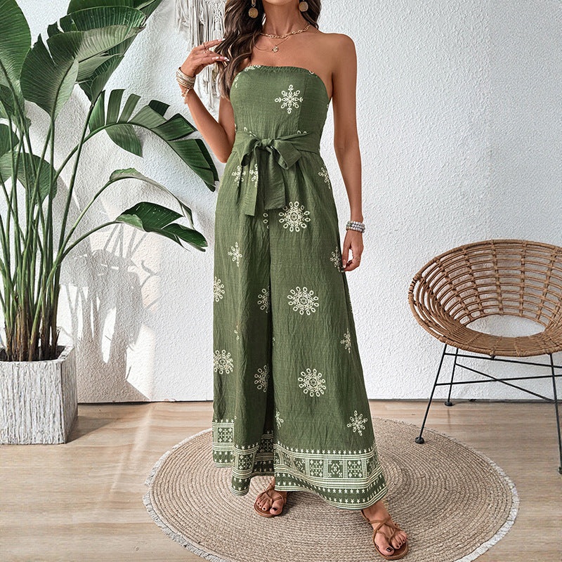Damen Jumpsuit mit schulterfreiem Design und elegantem Bindegürtel Drune