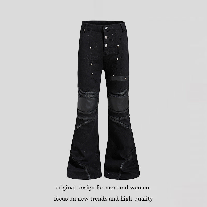 Damen ausgestellte Culotte-Hose mit Biker‑Nähten, hohem Bund und Patchwork‑Einsätzen Drune