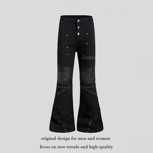 Damen ausgestellte Culotte-Hose mit Biker‑Nähten, hohem Bund und Patchwork‑Einsätzen Drune
