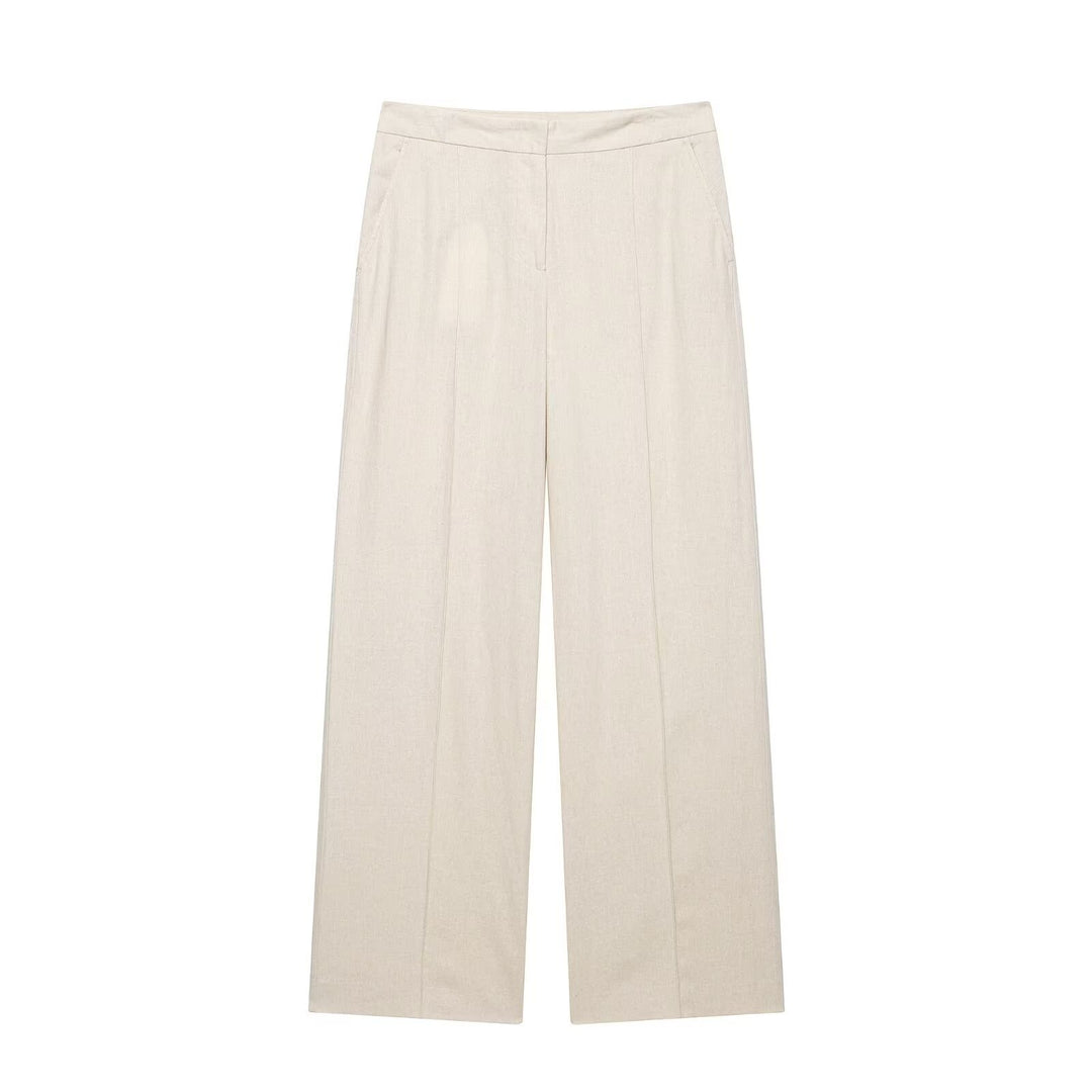 Damen Leichtweite Leinenoptik-Hose mit Bügelfalte und hoher Taille Drune