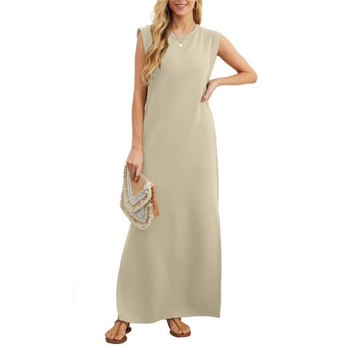 Damen elegantes Maxikleid mit schlichter Silhouette und lässigen Ärmeln Drune