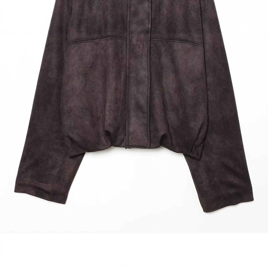 Damen Kurzblouson aus Velours‑Optik mit hohem Funnelkragen und elastischem Saum Drune