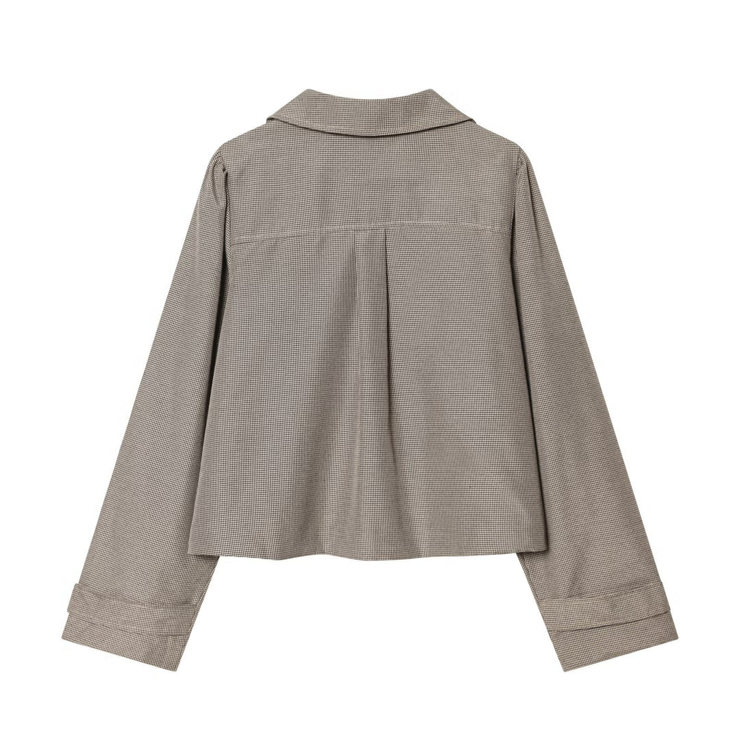 Damen Cropped-Jacke im Glencheck mit rundem Kragen und verdeckter Knopfleiste Drune