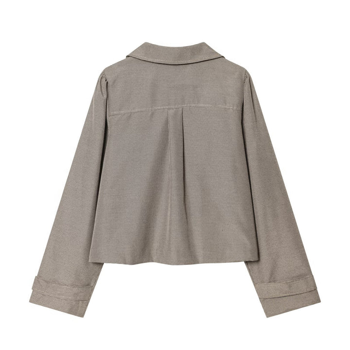 Damen Cropped-Jacke im Glencheck mit rundem Kragen und verdeckter Knopfleiste Drune