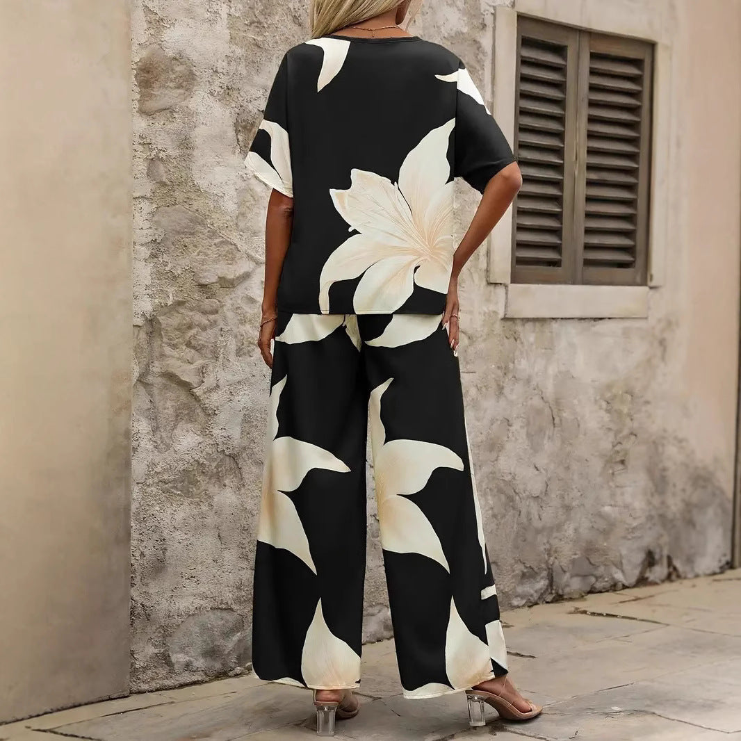 Damen Eleganter Jumpsuit mit floralen Mustern und weitem Bein Drune