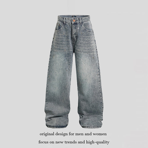 Damen Weite hochgeschnittene Baggy-Jeans mit Used-Wash und Steppdetail Drune
