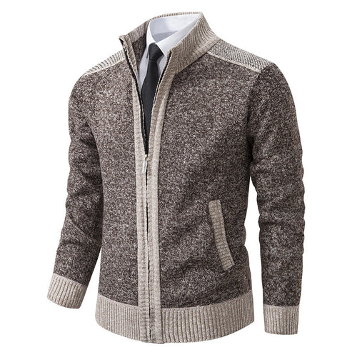 Herren elegante Strickjacke mit modernem Reißverschluss und hohem Kragen Drune