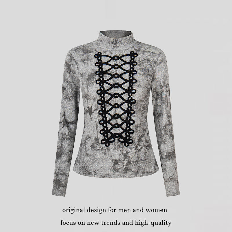Damen Langarm-Shirt mit Stehkragen und dekorativer Kordel‑Applikation Drune