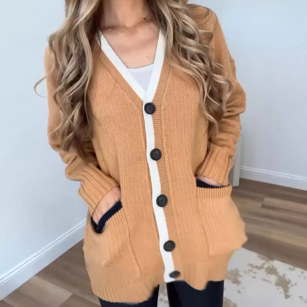 Damen Strickjacke mit Taschen und modernen Knöpfen Drune