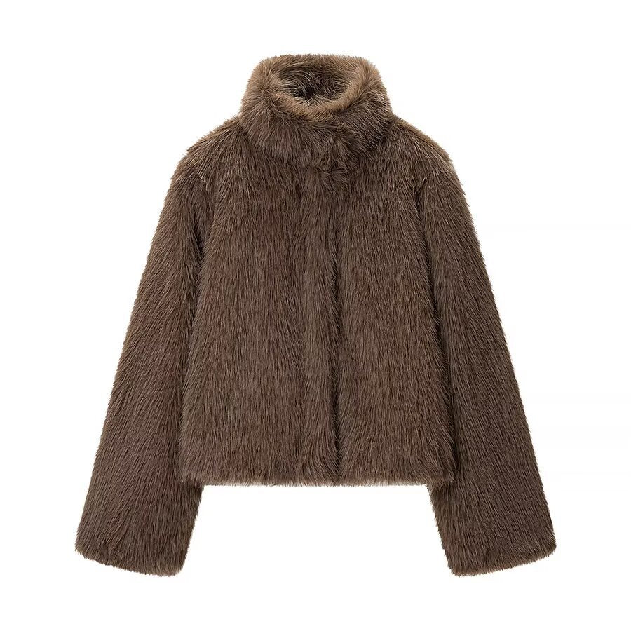 Damen Kuschelige Plüschjacke mit hohem Kragen und lockerer Passform Drune