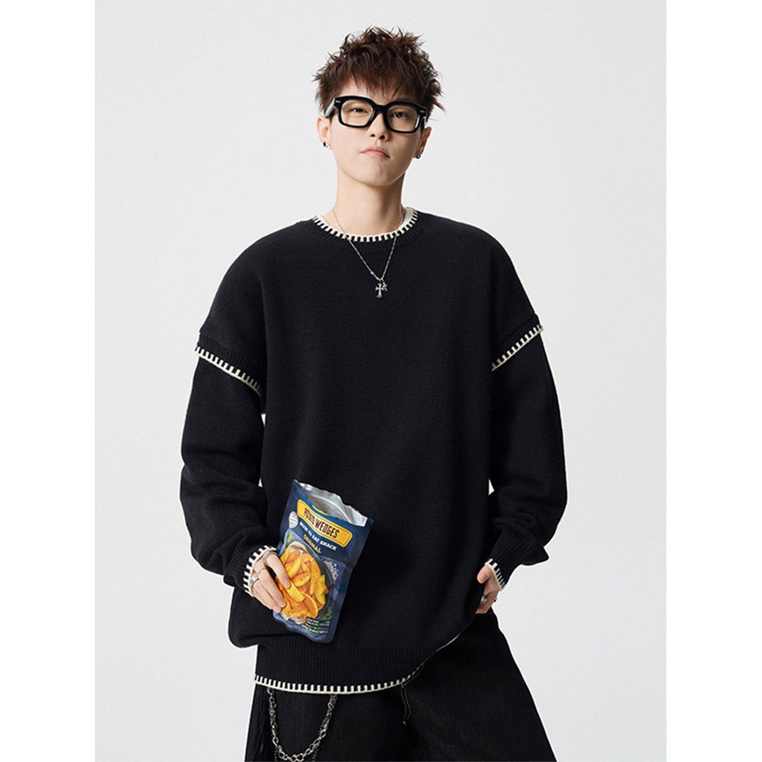 Herren Grobstrickpullover mit Kontrastnähten Drune