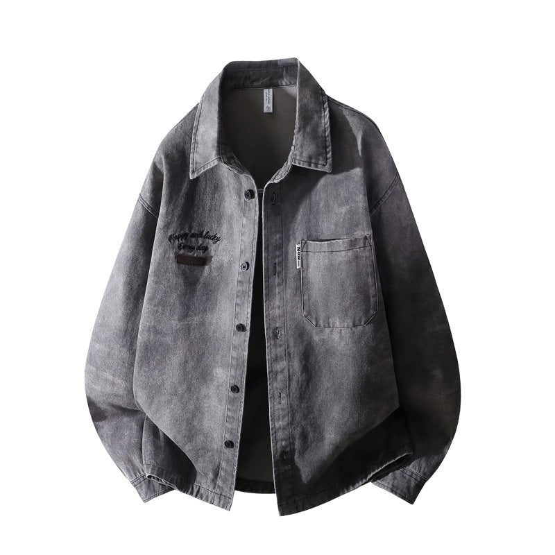 Herren Vintage-inspirierte Canvas-Überhemdjacke mit used-washed Effekt, kastiger Passform & aufgesetzter Brusttasche Drune