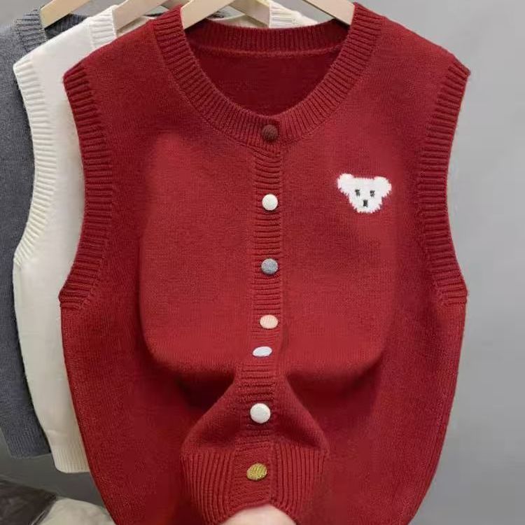 Damen Strickweste mit süßem Bärenmotiv Drune