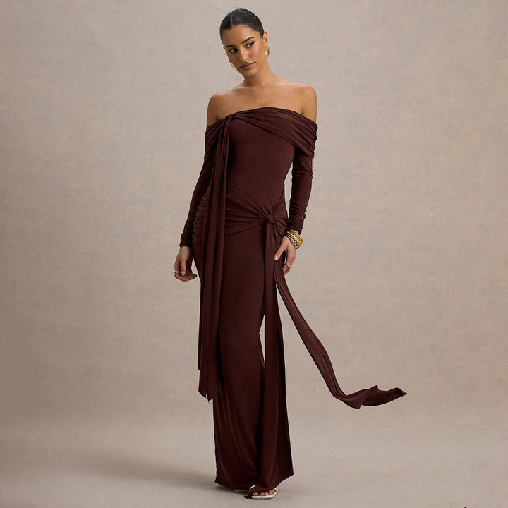Damen Elegantes Off-Shoulder Abendkleid mit drapierter Silhouette Drune