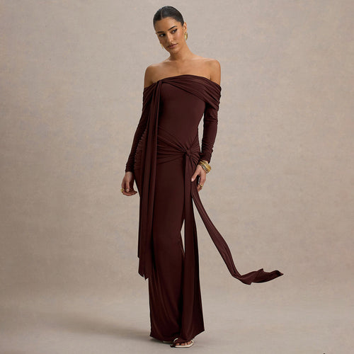 Damen Elegantes Off-Shoulder Abendkleid mit drapierter Silhouette Drune