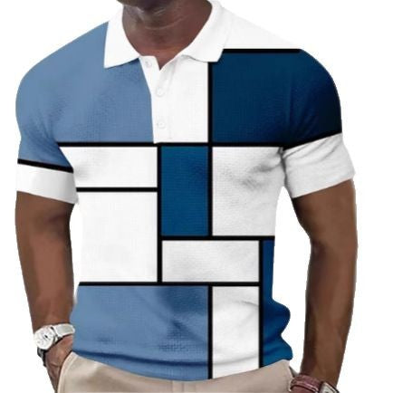 Herren nan kurzärmeliges Poloshirt mit geometrischem Blockmuster und feinem Strukturpiqué Drune