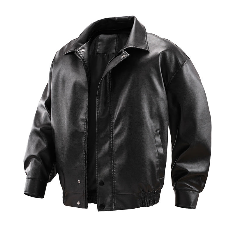 Herren Modische Kunstlederjacke mit hohem Kragen Drune