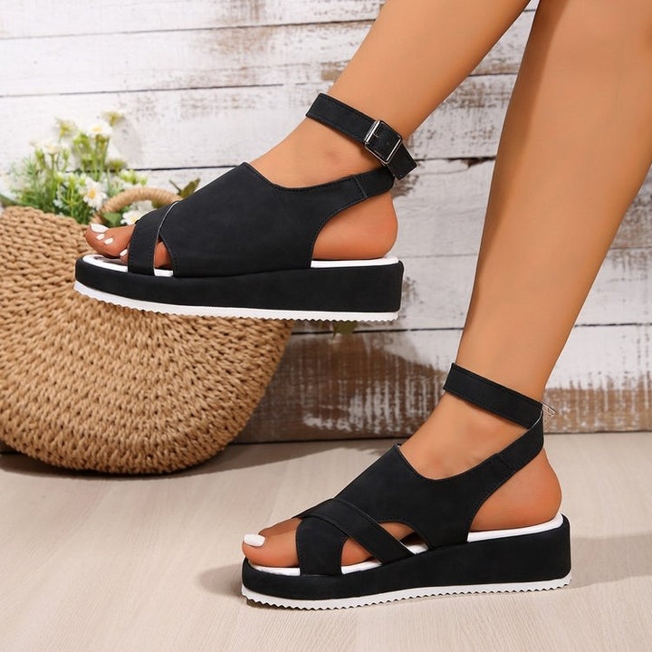 Damen Komfortable Wedge-Sandaletten mit doppeltem Riemendesign Drune