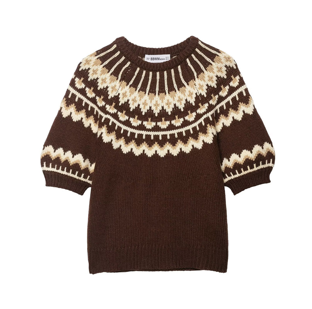 Damen Strickpullover mit Norweger-Muster und überschnittenen Schultern Drune