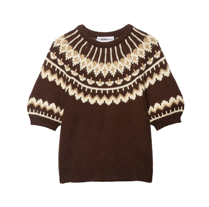 Damen Strickpullover mit Norweger-Muster und überschnittenen Schultern Drune