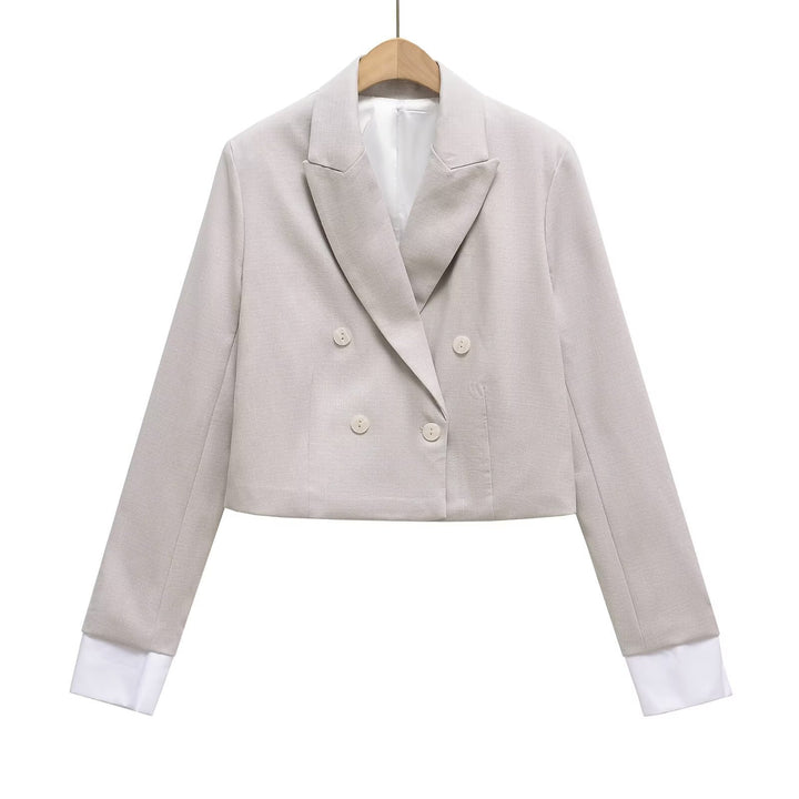 Damen Cropped Doppelreiher-Blazer mit Reverskragen Drune