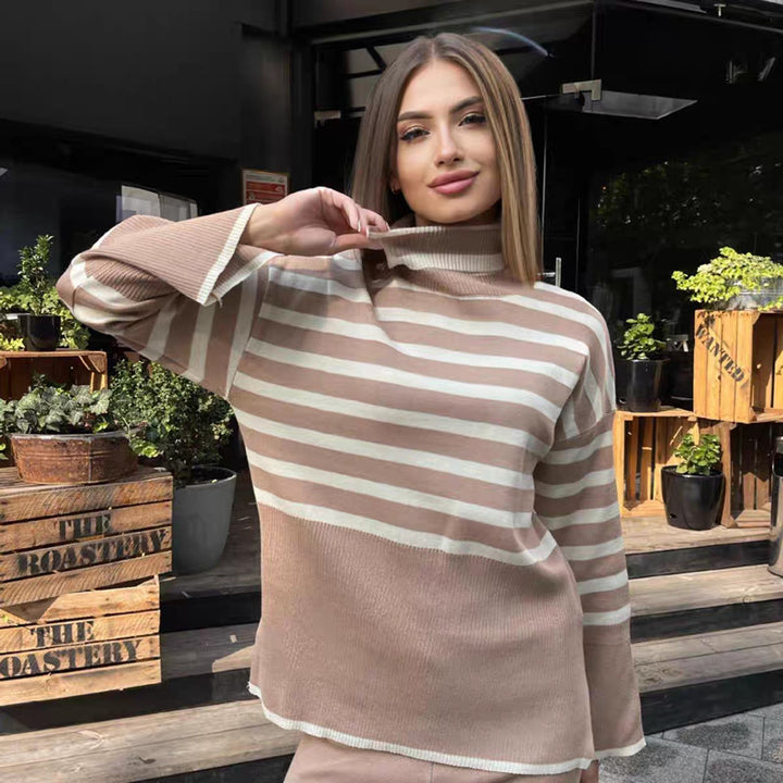 Damen modisches Strickensemble mit feinen Streifen Drune