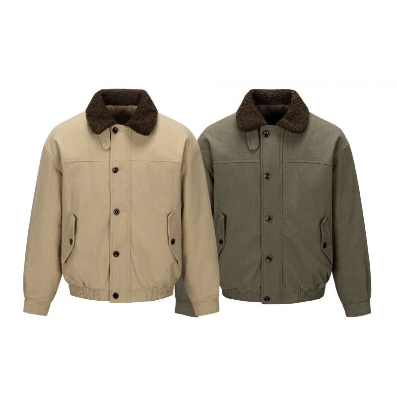 Herren Kurz geschnittene Blouson-Jacke im Field-Stil mit Teddykragen und Pattentaschen Drune