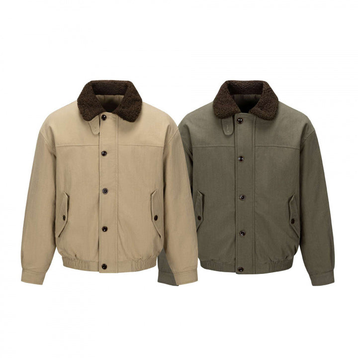 Herren Kurz geschnittene Blouson-Jacke im Field-Stil mit Teddykragen und Pattentaschen Drune