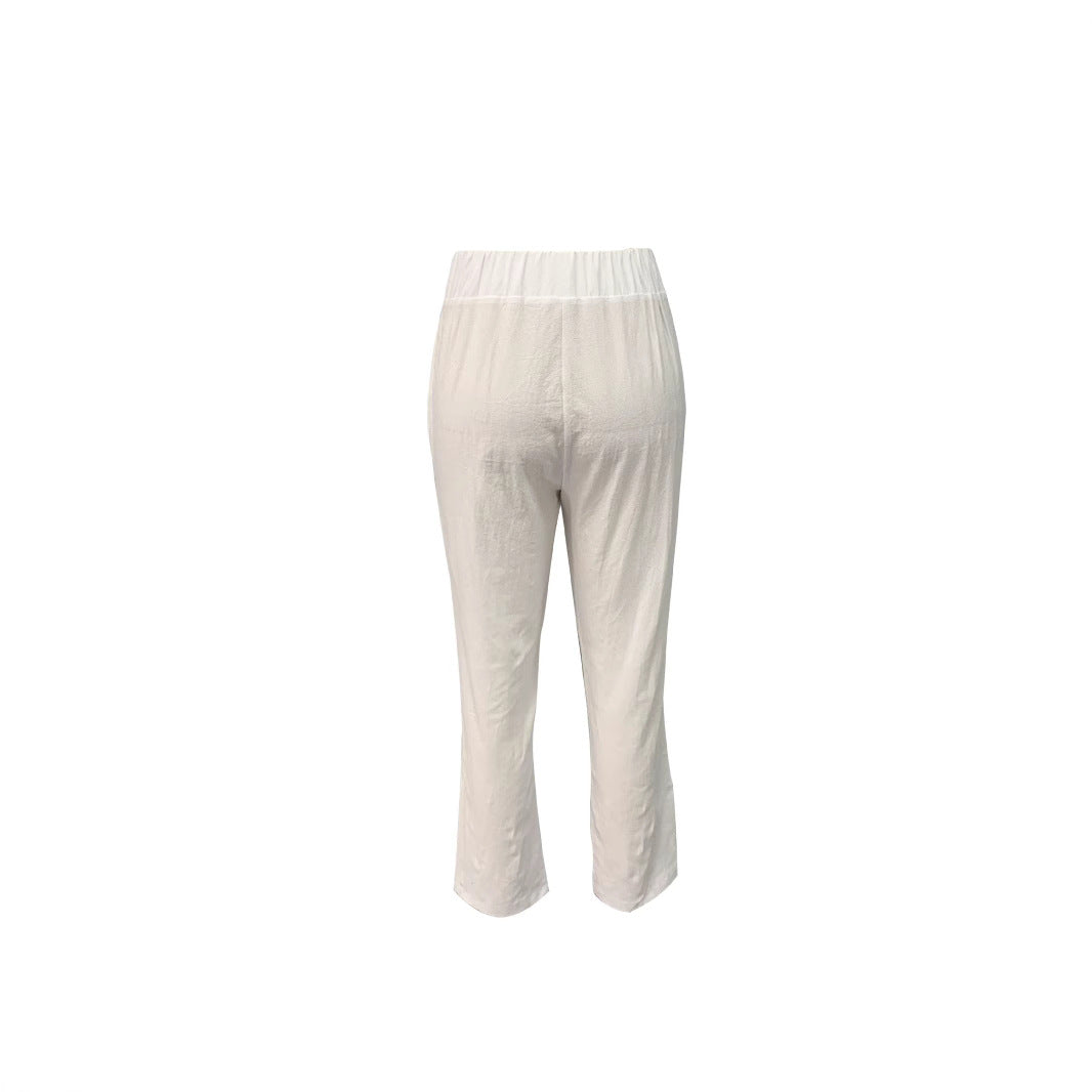 Damen Leichte und luftige Leinenhose mit elastischem Hüftbund und Seitentaschen Drune