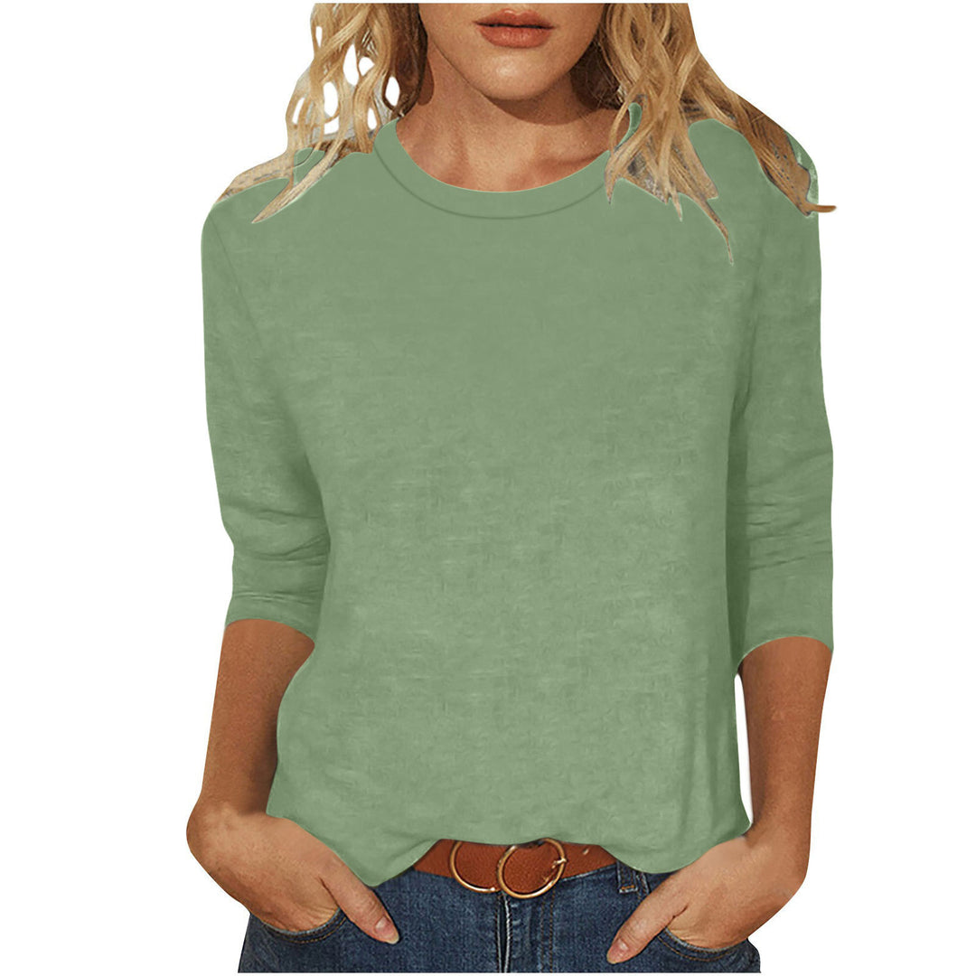 Damen nan lässiges 3/4-Arm Shirt mit Rundhalsausschnitt, lockerer Passform und seitlichen Schlitzen Drune